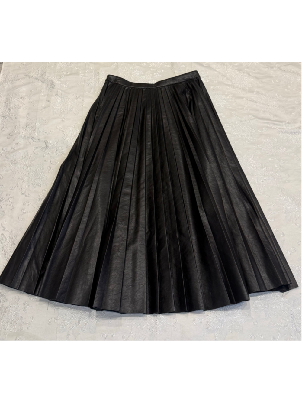 A.L.C. Etta Faux Leather Pleated Midi Skirt Deepest Brown 8 New With Tags - Picture 4 of 7